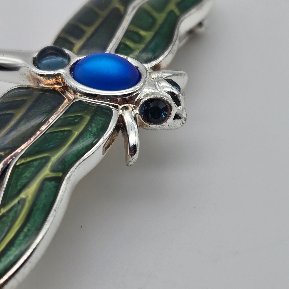 Monet Dragonfly Brooch Pin Green Blue Enamel Silver Tone Vintage Signed - Picture 6 of 10